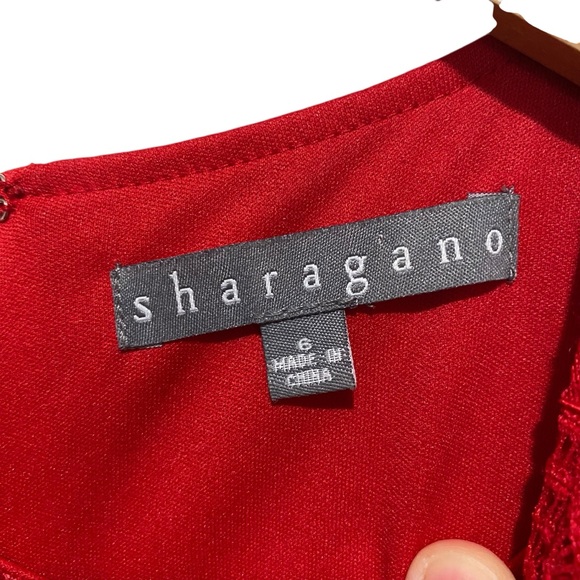 Sharagano Vibrant Red Lace Short Sleeve Midi Dress Size 6 - Picture 8 of 13